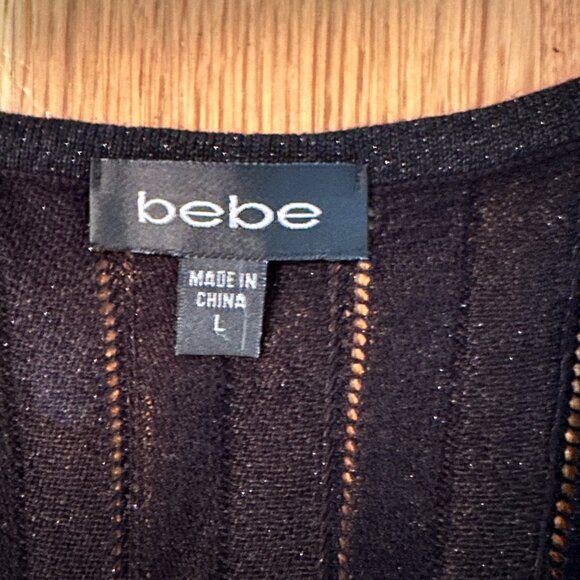 New Bebe Black/Grey/Silver Metallic Thread w/¾ Sleeves Midi Dress, Size L (NWOT) - Picture 9 of 12